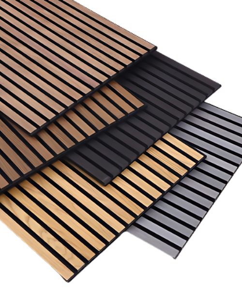 Triple-side wrapped paper veneer wood slat acoustic wall panels in walnut finish