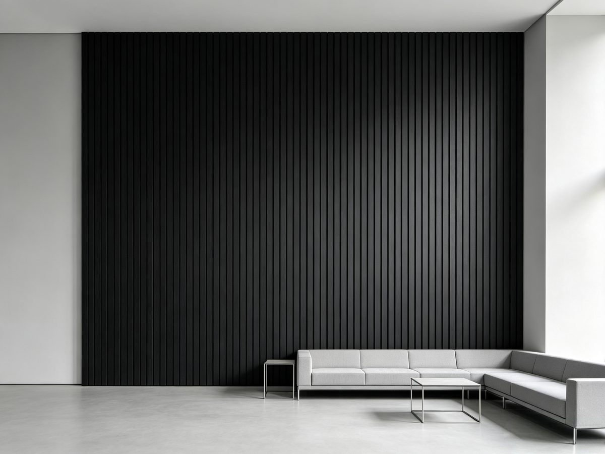 Black natural veneer akupanel panels in a recording studio or podcast room