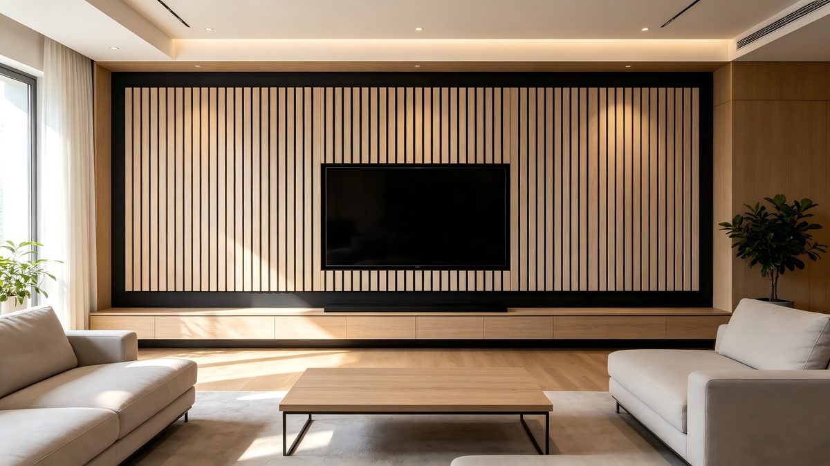 Natural oak akupanel panels in a modern retail showroom
