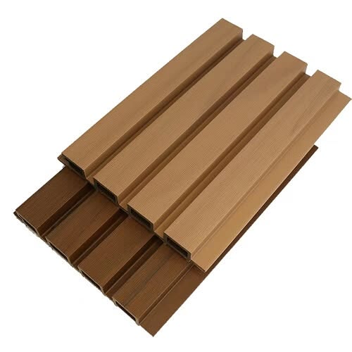 Golden teak WPC fluted exterior wall cladding panels