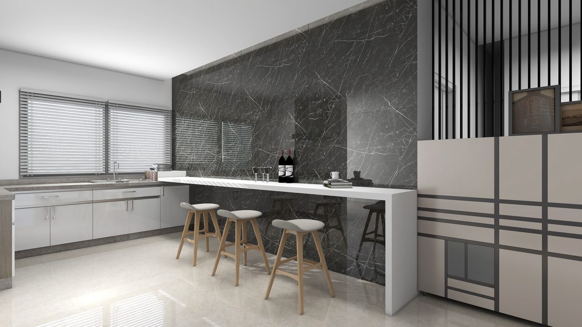 Dark marble SPC wall panel in commercial interior