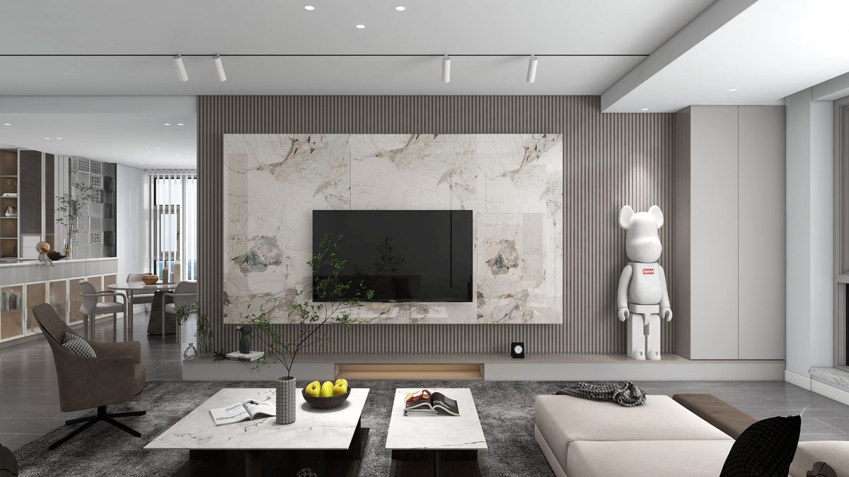 Beige marble SPC wall panel in living space