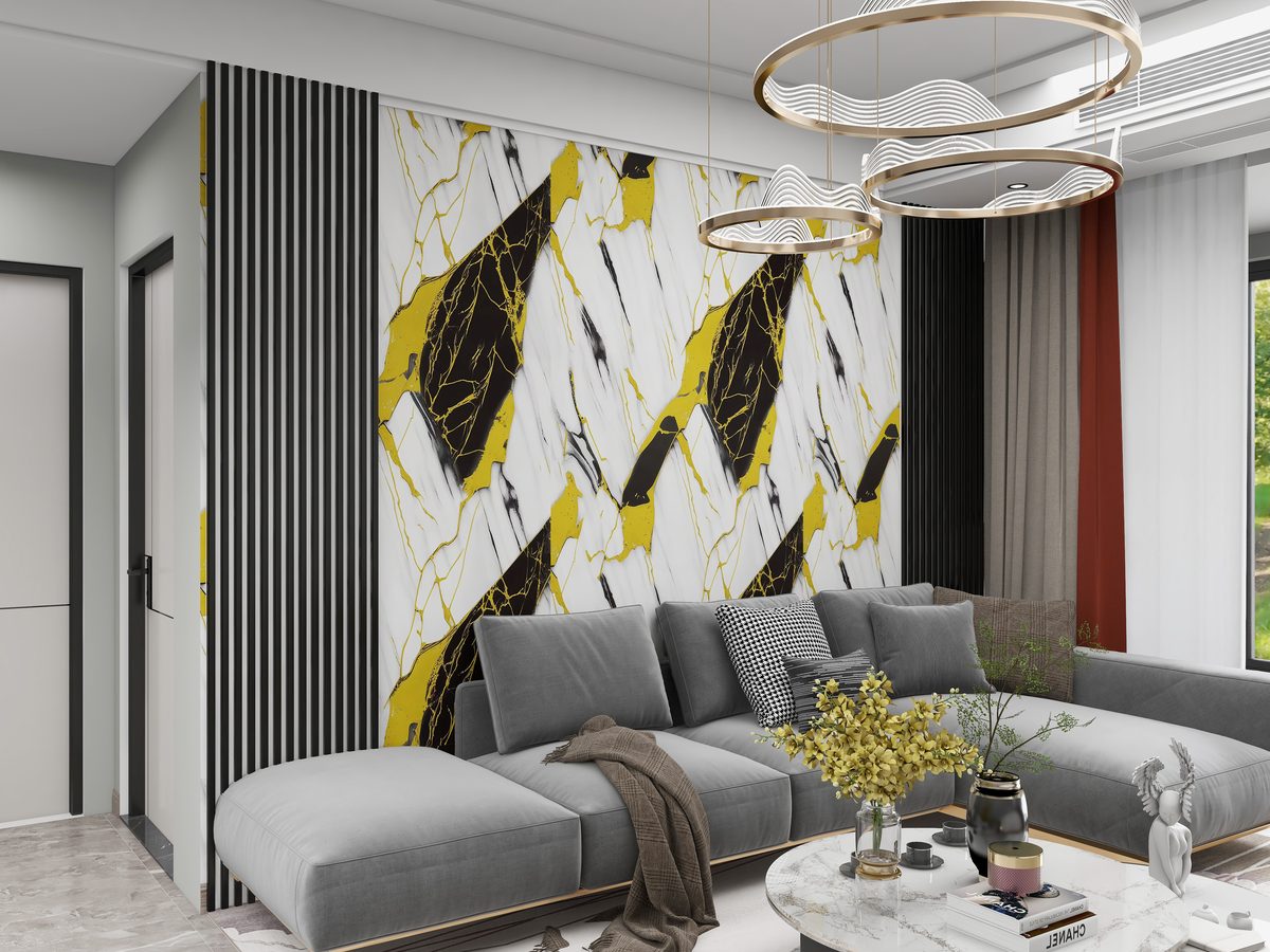 Black yellow marble SPC wall panel in commercial space