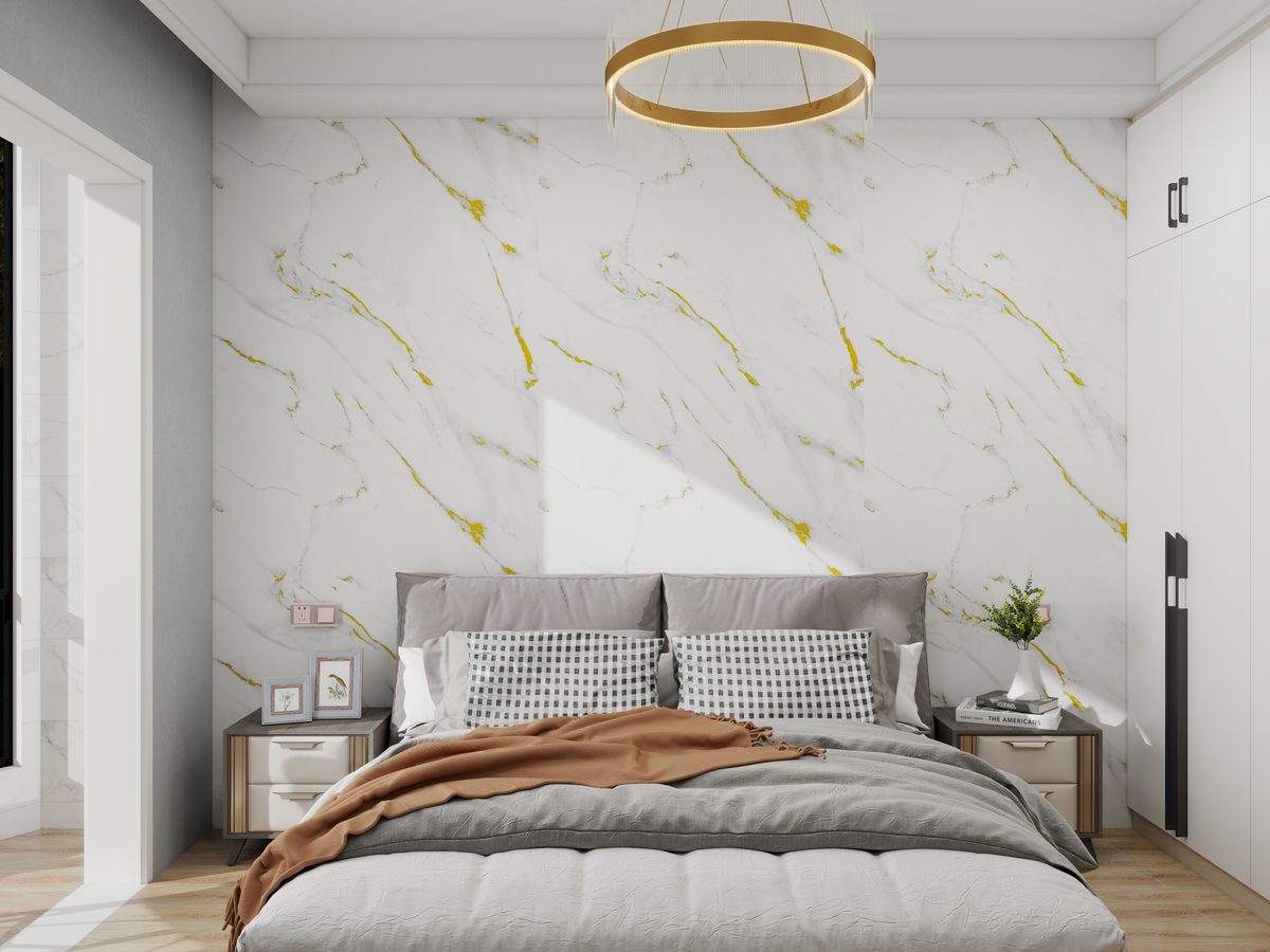 White gold vein SPC wall panel in hotel interior