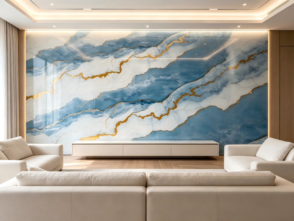 Gilded Gold SPC marble wall panel with metallic gold veining