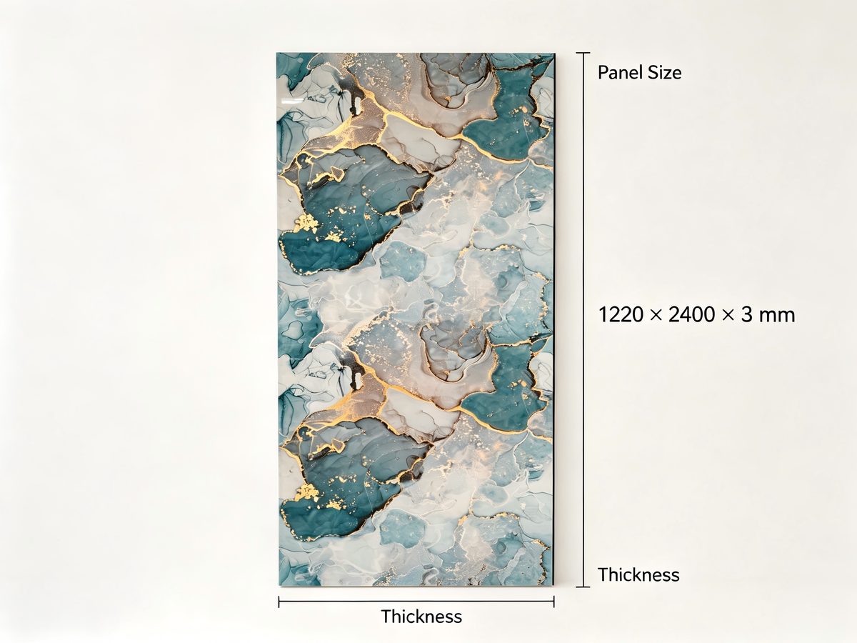 Colorful 3D Marble SPC wall panel with vivid multi-color veining
