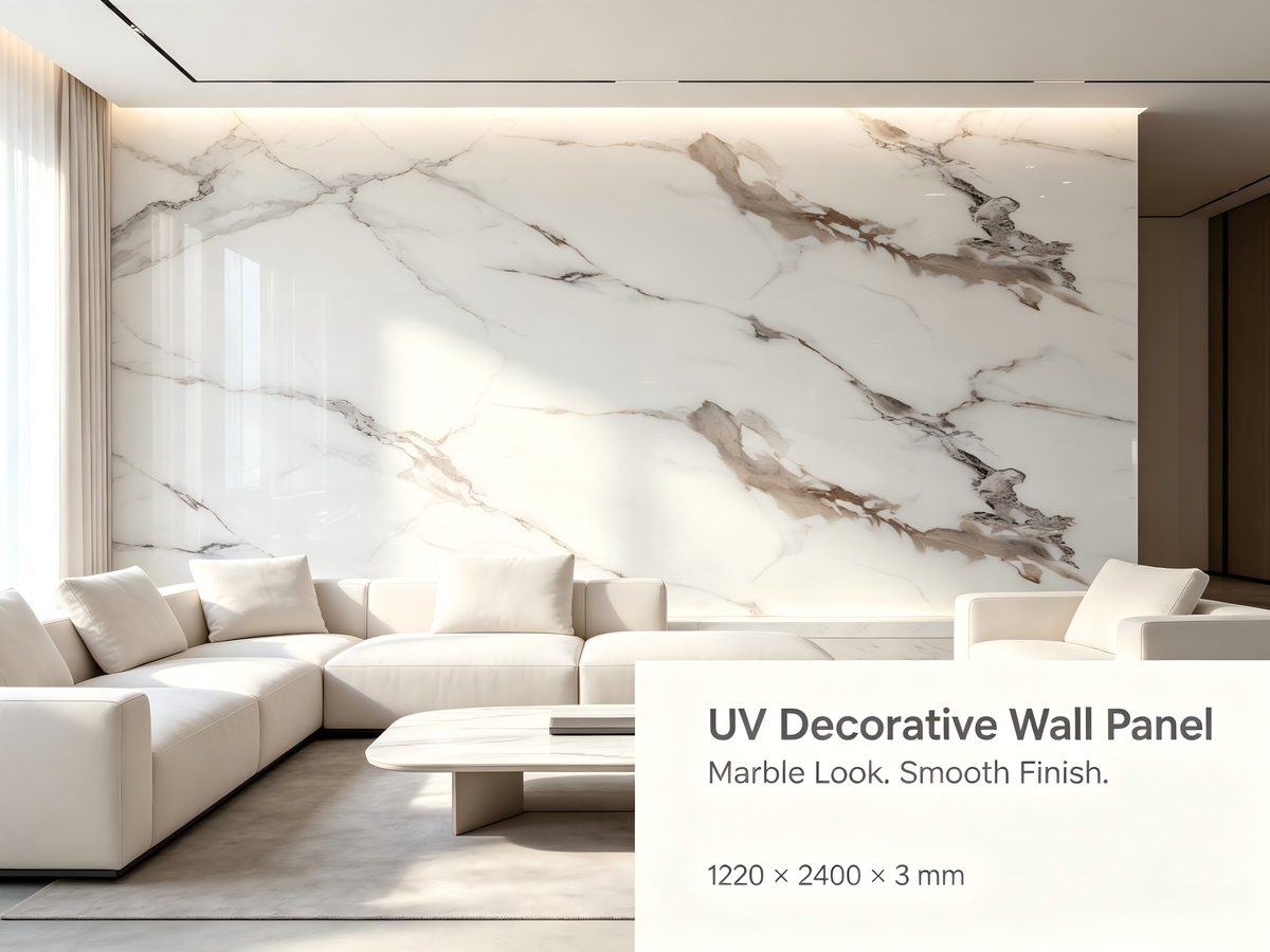 UV High Gloss SPC wall panel — mirror-like marble finish waterproof wall panel